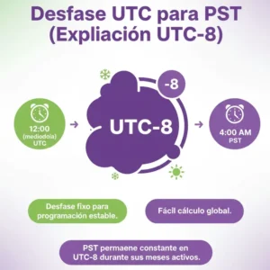 Desfase UTC para PST (Explicación UTC-8)