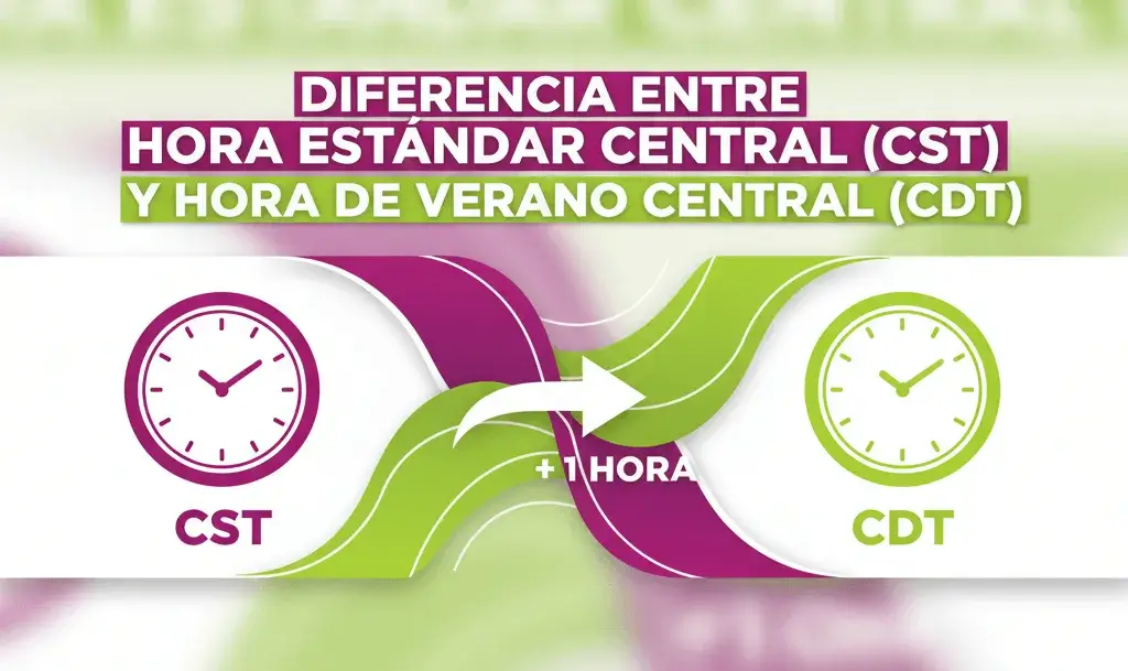 Diferencia entre Hora Estándar Central (CST) y Hora de Verano Central (CDT)